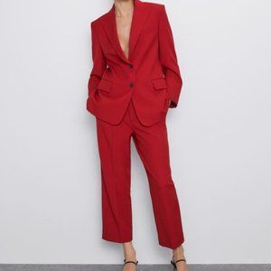 NWT Zara Red Straight Cut Pleated Pants